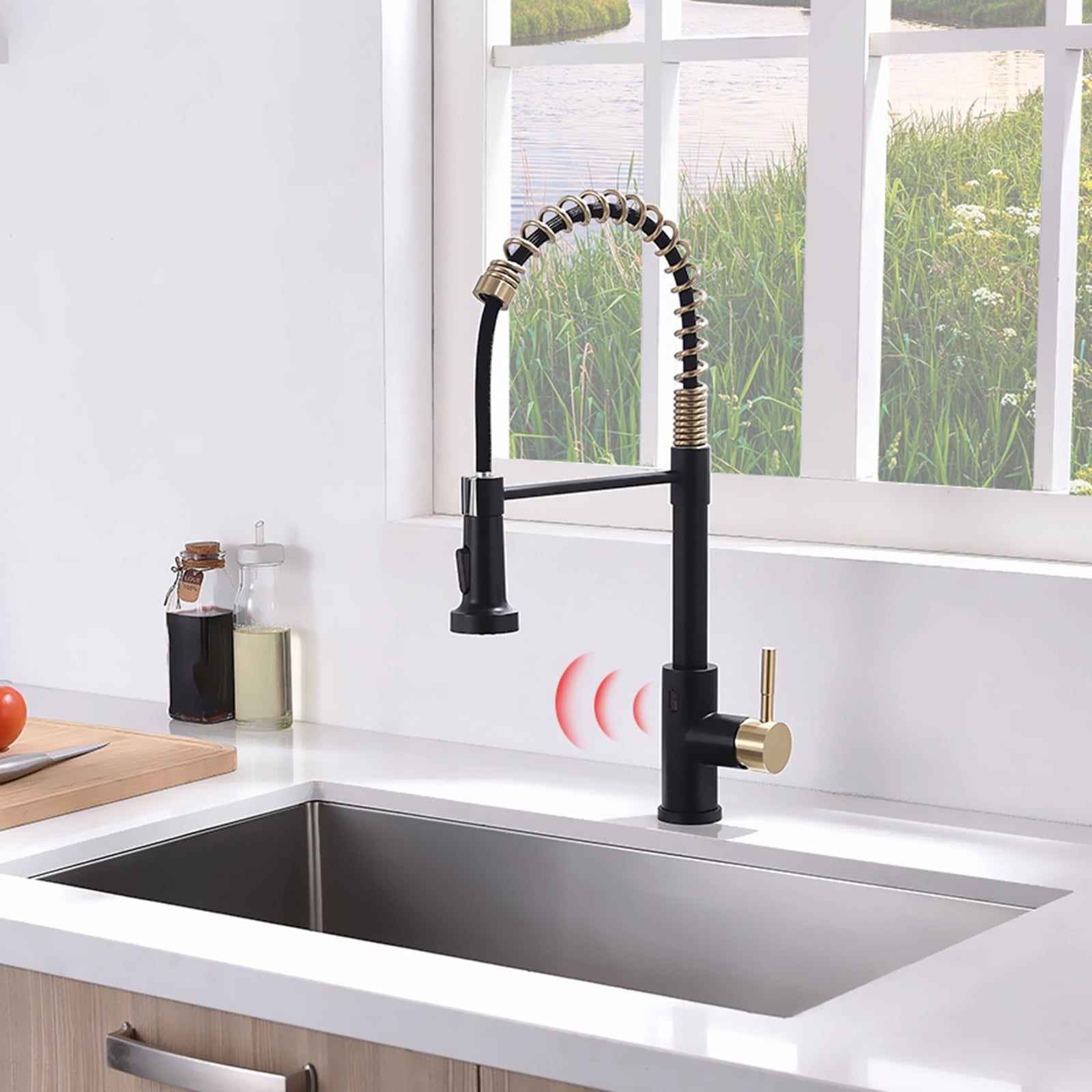 Touchless Kitchen Faucet,Hands Free Automatic Smart Kitchen Faucet Black Smart Kitchen Faucet ...