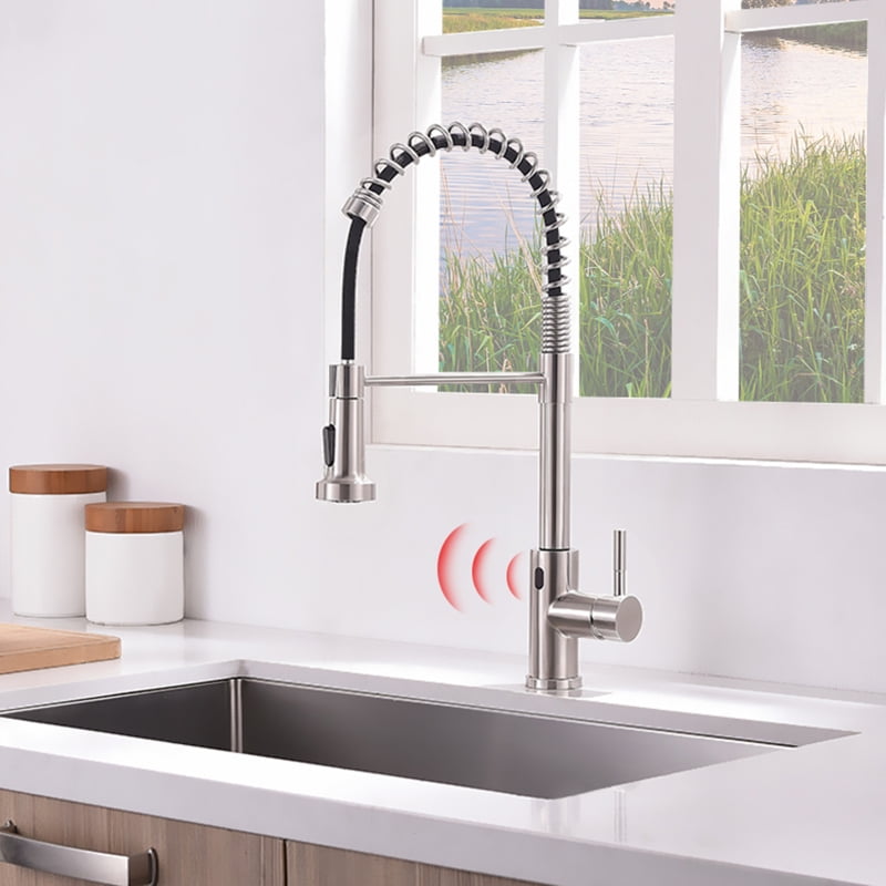 Touchless Kitchen Faucet,Hands Free Automatic Smart Kitchen Faucet Brushed Nickel Gold Smart ...