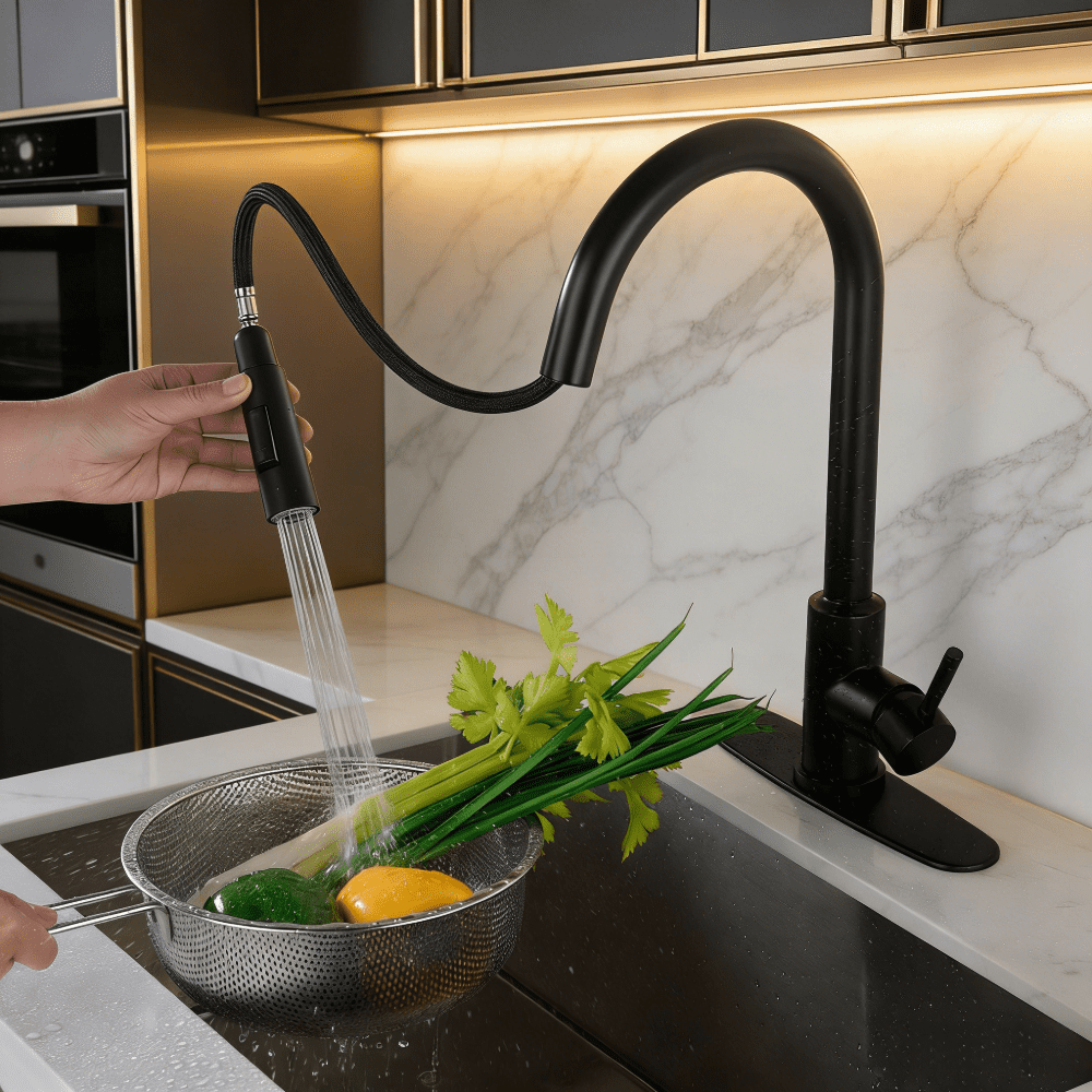 Hands-Free Matte Black Touchless Kitchen Faucet With Pull-Down Sprayer – Motion Sensor Smart Sink Faucet, Stainless Steel, Battery-Powered (Batteries Not Included)
