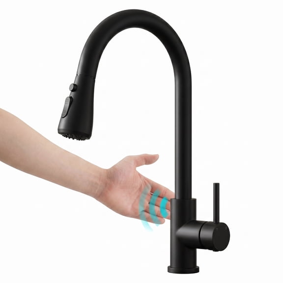 Touchless Kitchen Faucet with Pull Down Sprayer, Side Motion Sensor, 3-Min Auto Shut-Off, 23" Hose & 3 Modes, Single Hole Deck Mounted, 1 Count Matte Black