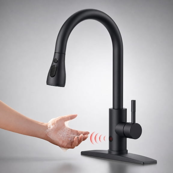 Touchless Kitchen Faucet with Pull Down Sprayer, Black Hands-Free Motion Sensor Sink Faucet, Single Handle, Modern Farmhouse Laundry Bar RV Sink Tap