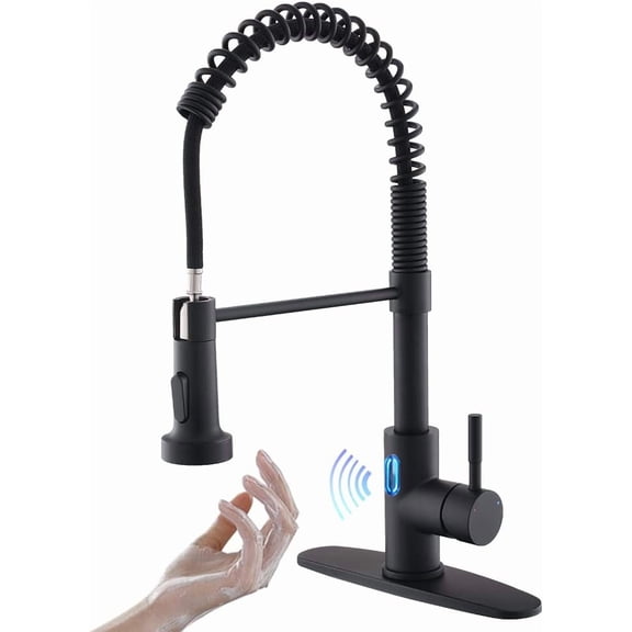 Touchless Kitchen Faucet with Pull Down Sprayer  Light Single Handle Kitchen Sink Faucet Motion Sensor  Hands- Black