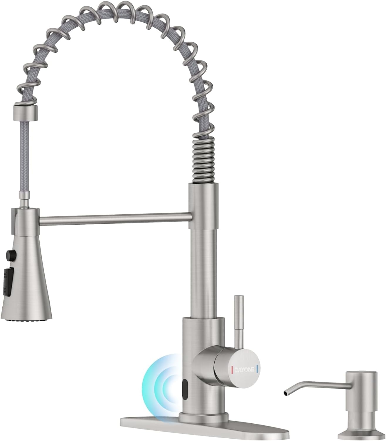 Touchless Kitchen Sink Faucet with Pull Down Sprayer and Soap Dispenser, Stainless Steel Motion Sensor Touch Faucet for Kitchen Sink Smart Hands-Free Single Handle, Brushed Nickel