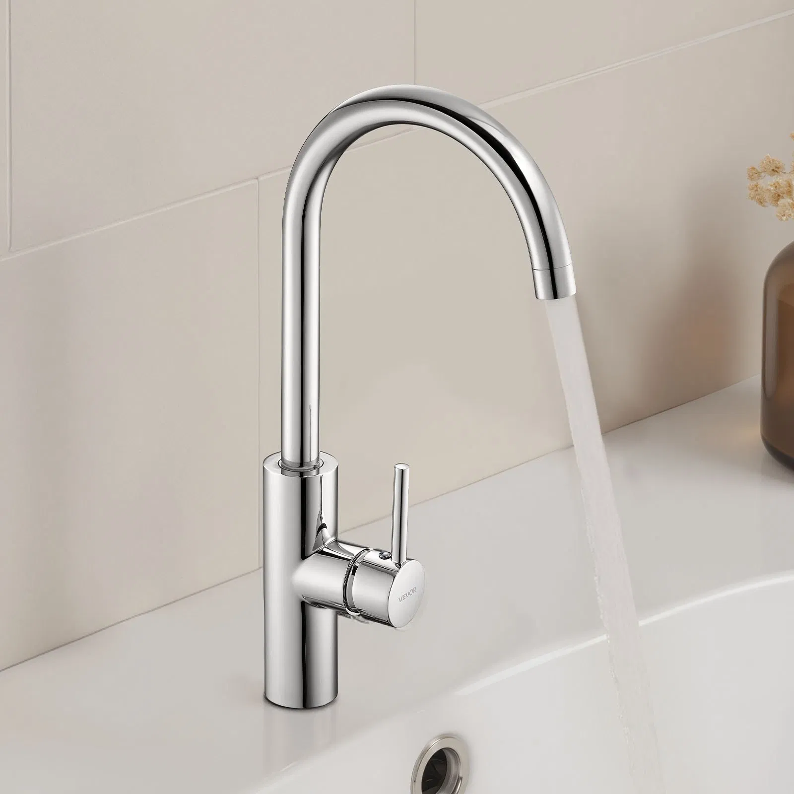 Touchless Kitchen Sink Faucet with Motion Sensor, Adjustable Hot & Cold Water Mixer, Flexible Swivel Design for 9/16" Pipes, Chrome Finish