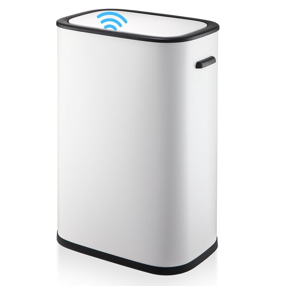 Touchless Motion Detector Kitchen Trash Can - 50L/13 Gal Automatic Smart Bin - Soft-Close Lid, Dual Compartment, Odor Control, Waste & Recycling - Home, Office, Bathroom - White