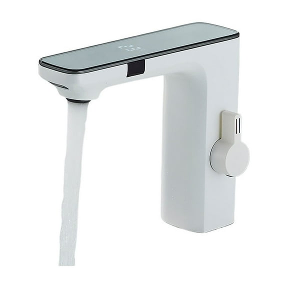 Touchless Sensor Basin Faucet, Brass Smart Digital Display Bathroom Sink Faucet, Grey Sense Hot Cold Water Mixer Tap Battery Power