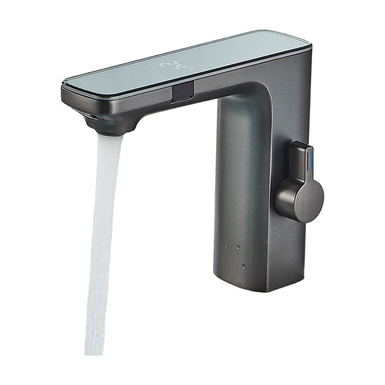 Touchless Sensor Basin Faucet, Brass Smart Digital Display Bathroom Sink Faucet, Grey Sense Hot Cold Water Mixer Tap Battery Power