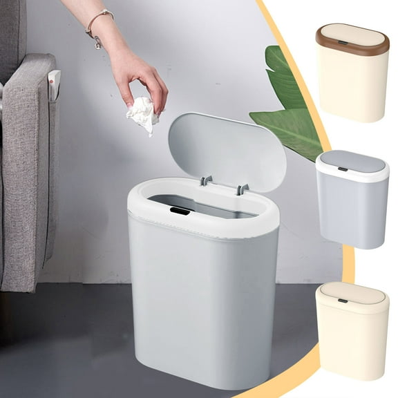 Touchless Sensor Trash Can | Two Mode Induction Kitchen Bin with Lid | 12.5L Plastic Automatic Silent Waste Container | Beige Coffee or Gray | 1 Piece | Home Office Recycling