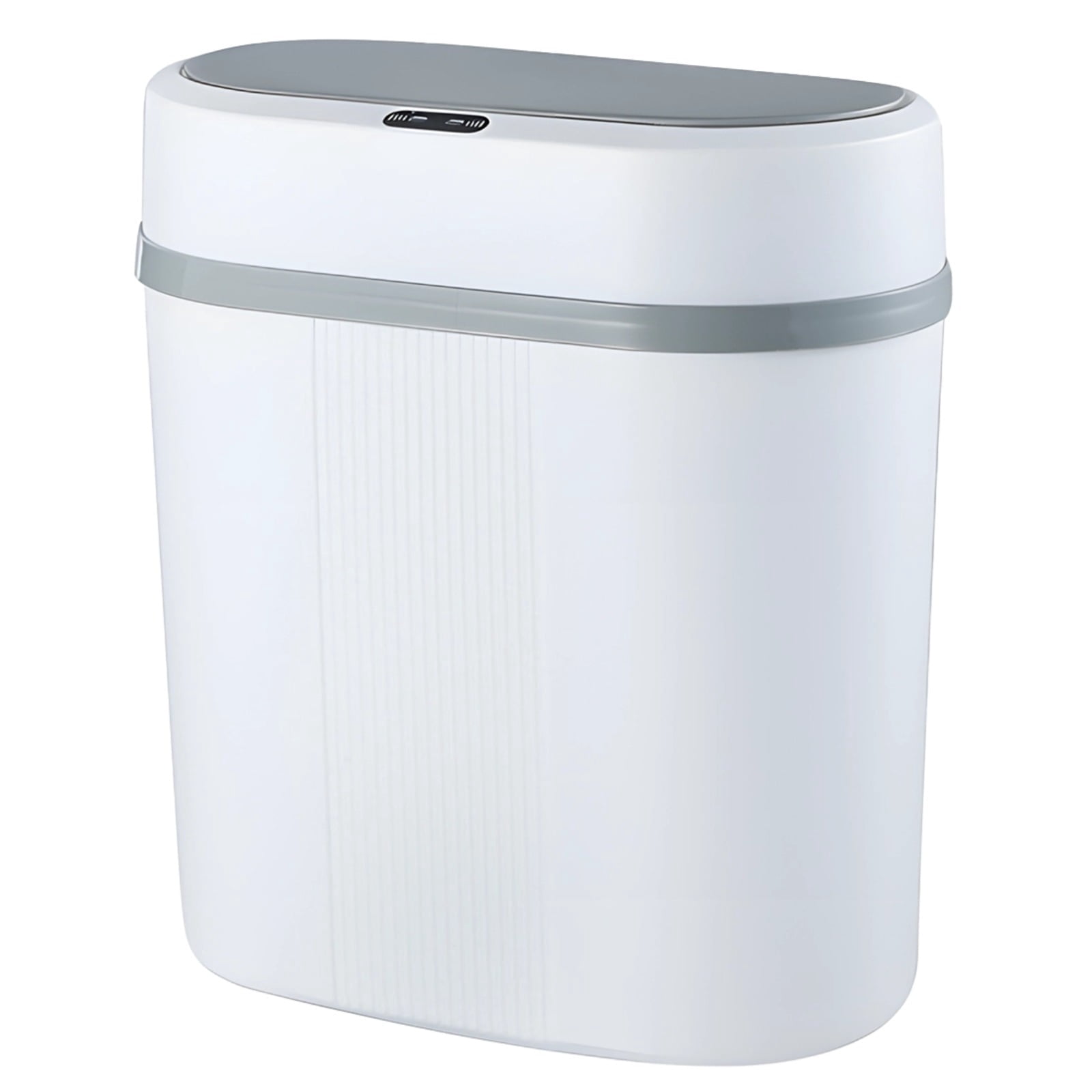 Touchless Slim Trash Can, Automatic Trash Can with Flip-up Lid, Motion Sensor Garbage Can for Tight Space Living Room Bedroom Bathroom Kitchen, White & Grey