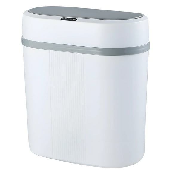 Touchless Slim Trash Can, Automatic Trash Can with Flip-up Lid, Motion Sensor Garbage Can for Tight Space Living Room Bedroom Bathroom Kitchen, White & Grey