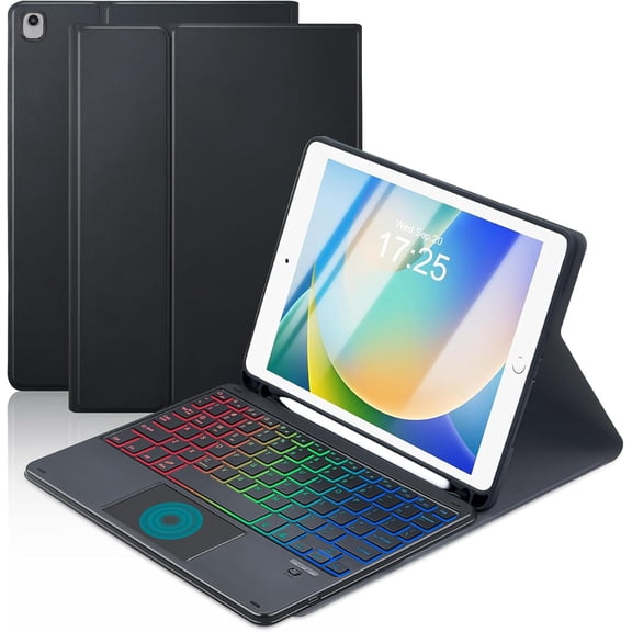 Touchpad Keyboard Case for 9th /8th/7th Generation 10.2 inch/Pro 10.5/Air 3rd Gen, 7-Color Rainbow Backlight Type-C Charging Keyboard with Pencil Holder Cover Fit iPad 7 8 9 Gen (Black)