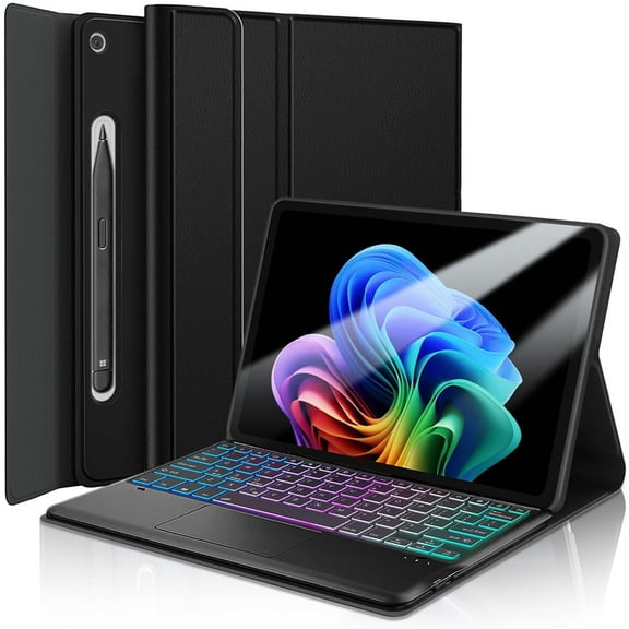 Touchpad Keyboard Case for Microsoft Surface Pro 12 Inch 2025, 3-Zone Backlight Detachable Wireless Trackpad Keyboard with PU Premium Folio Case for Surface Pro 1st Edition 12 2025