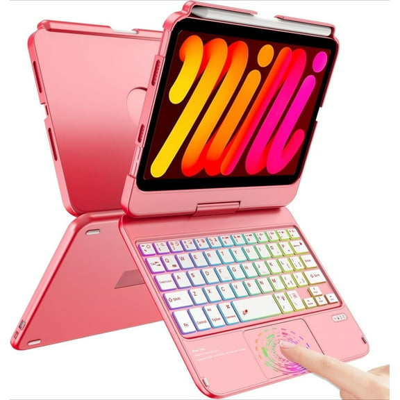 Touchpad Keyboard Case for iPad mini 7 A17 Pro 2024 & Mini 6th Generation 2021 8.3 inch - 360 Swivel 7 Color Backlit Keyboard