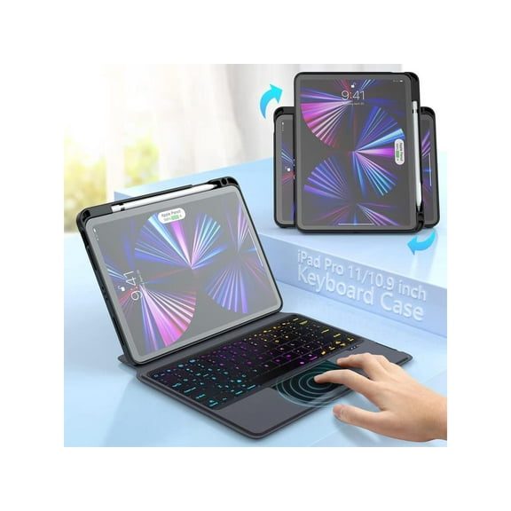 Touchpad Keyboard Case for iPad Pro 11 inch 4th / 3rd / 2nd / 1st 2022 2021 2020 2018, iPad Air 5th / 4th 10.9 inch 2022 2021 with Pencil Holder, Backlit