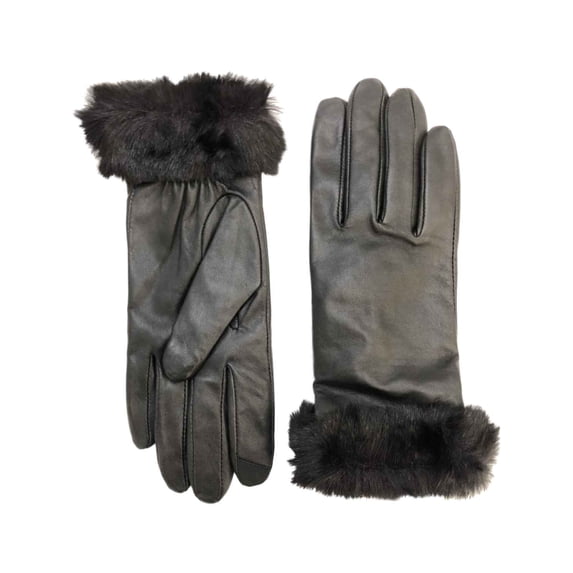 Touchpoint Womens Black Leather & Faux Fur Text & Tech Touchscreen Gloves Large
