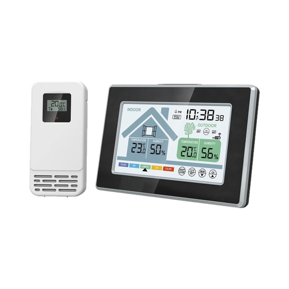 Touchscreen Electronic Weather Alarm Clock, Indoor & Outdoor Temperature Humidity Meter, Multi-Function Touch Controls With Alarm Clock Time Display For Home Office Daily Use,