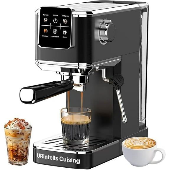 Touchscreen Espresso Machine with Steam Milk Frother, Stainless Steel Coffee Machine