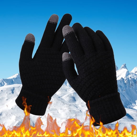 Touchscreen Gloves for Men and Women, Winter Warm Knitted Gloves with Snowflake Pattern, All-Weather Soft Acrylic Touch Screen Smartphone Gloves for Cold Weather, Indoor and Outdoor Use Black