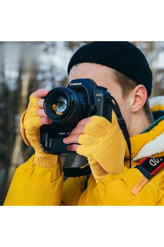 Touchscreen Gloves for Photography & Drones, Winter Convertible Half Finger Gloves with Flip Cover, Warm Knitted Outdoor Shooting Gloves for Cold Weather