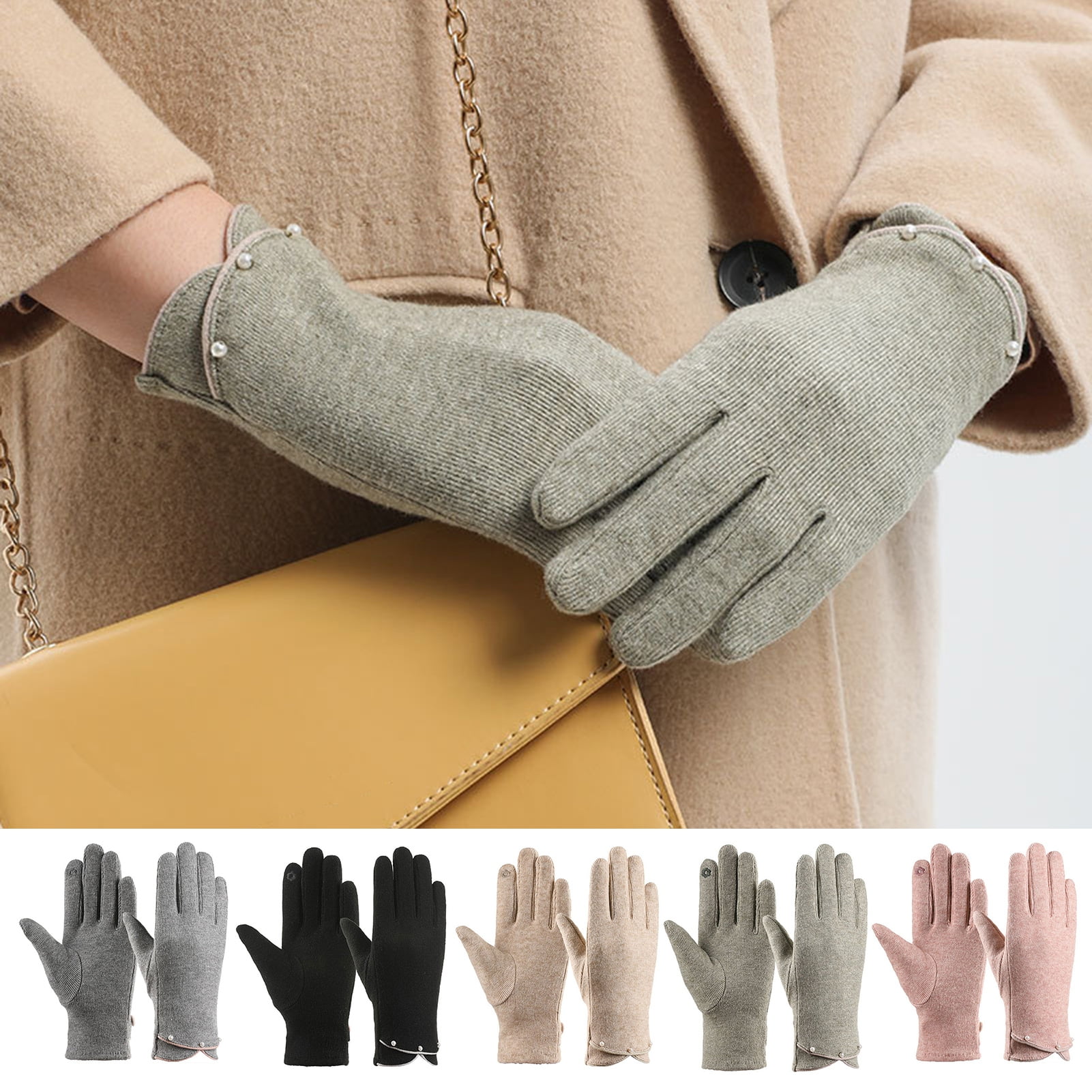Touchscreen Gloves Women Winter Gloves Knitted Windproof Thick Elastic
