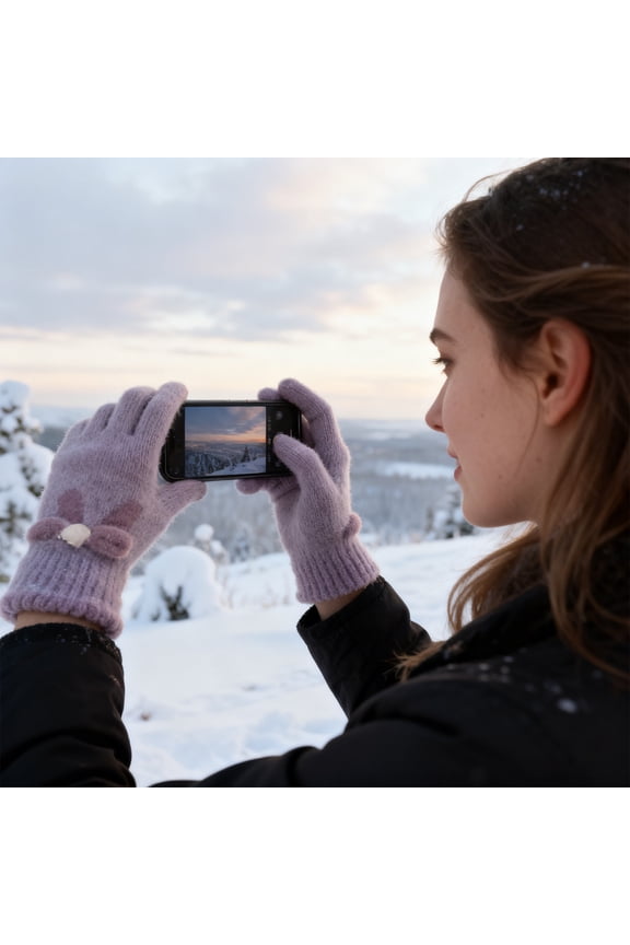 Touchscreen Knitted Gloves for Women, Warm Winter Gloves with Cute Bow Design, Soft Yarn Gloves for Cycling, Running, and Outdoor Activities