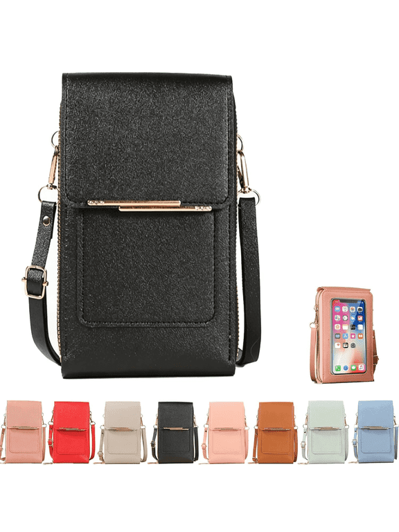 Touchscreen Phone Crossbody Bag, Anti-Theft Genuine Leather Messenger Purse for Women, Lightweight Travel Shoulder Bag