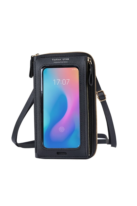 Touchscreen Phone Crossbody Bag, PU Leather Mini Shoulder Purse, Transparent Window Wallet Bag, Card Slot Coin Pocket Design For Women Daily Outdoor