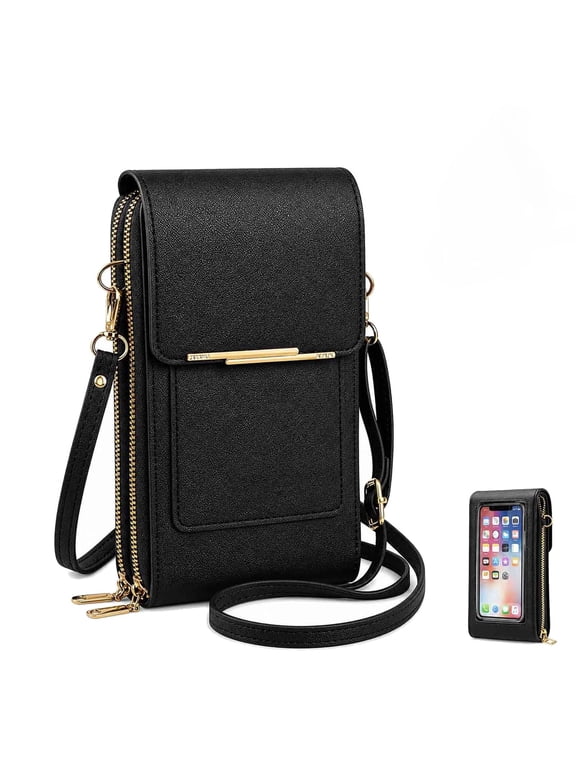 Touchscreen Phone Crossbody Bags for Women, Anti-Theft PU Leather Messenger Bag, Blocking Leather Mobile Phone Purse