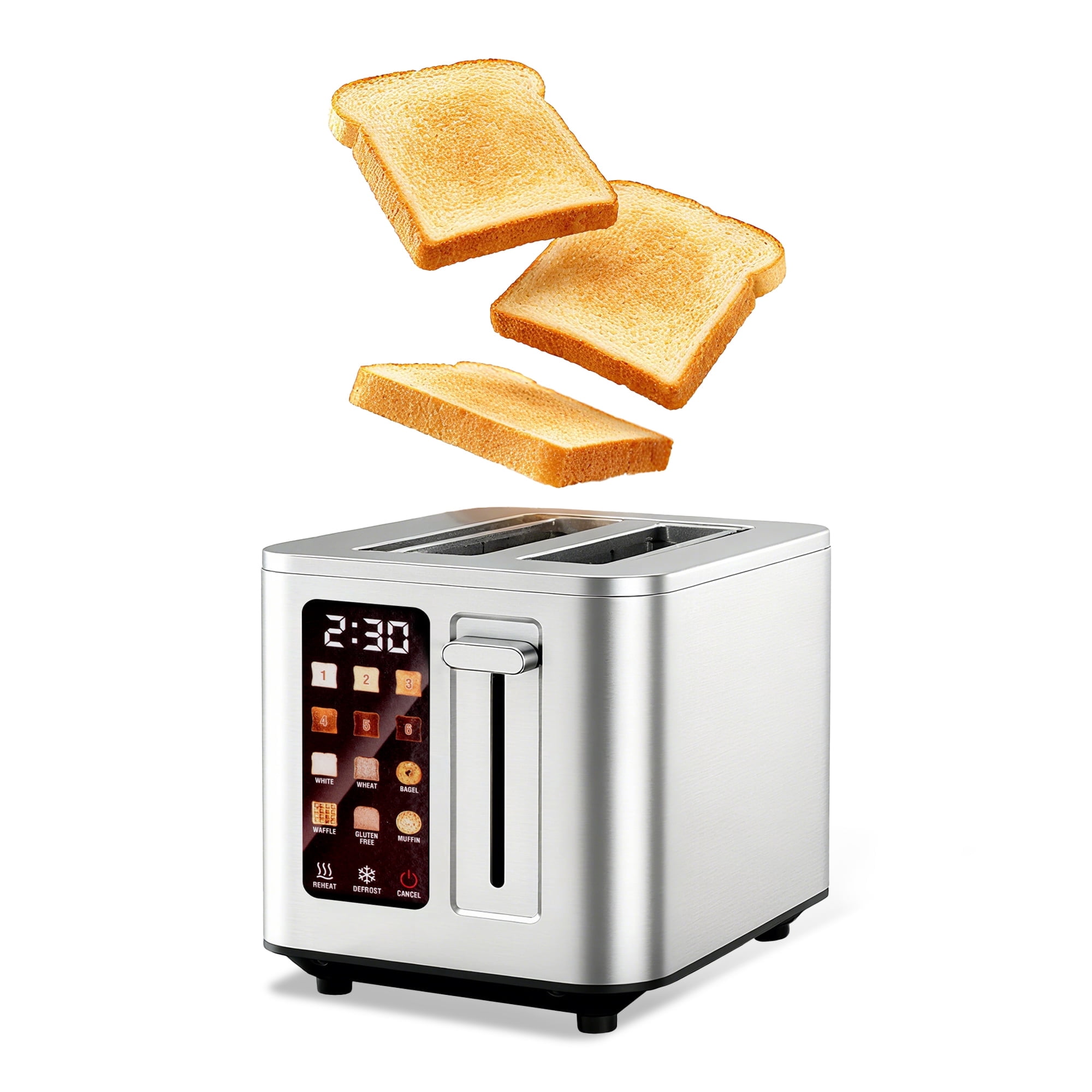 Touchscreen Smart 2 Slice Toaster Oven Stainless Steel Digital With 6-Level Browning Control Extra-Wide 1.5-Inch Slots
