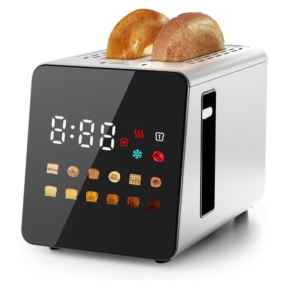 Touchscreen Toaster 2 Slice Wide Slot 1.5 Inch Display TiltControl 6 Levels Memory Defrost Reheat Bagel Cancel Sound Alerts Removable Crumb Tray for Breakfast Home Kitchen
