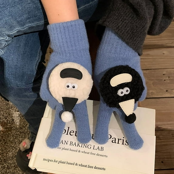Touchscreen Winter Gloves for Women, Warm Knitted Full Finger Phone Use, Cute Style,21*9cm,blue