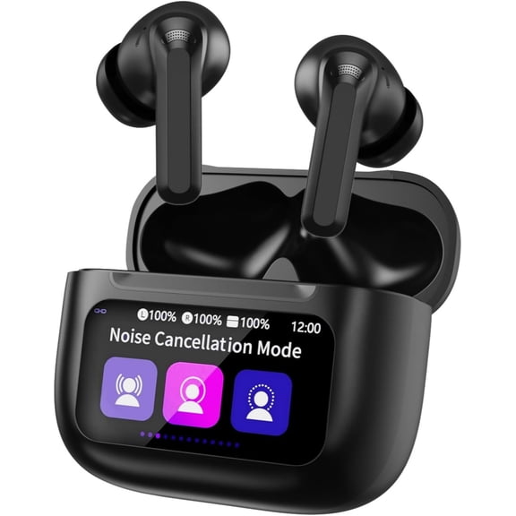 for Touchscreen Wireless Earbuds, ANC Noise Cancelling Bluetooth 5.3 Headphones with LED Display Case, 36H Hi-Fi Stereo, IPX7 Waterproof for iPhone/forSamsung/forAndroid