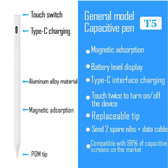 Touchscreen capacitive pen, touchscreen pen, drawing and handwriting pen are suitable for active iPad capacitive pen, Apple Pencil.,T5 - General Model