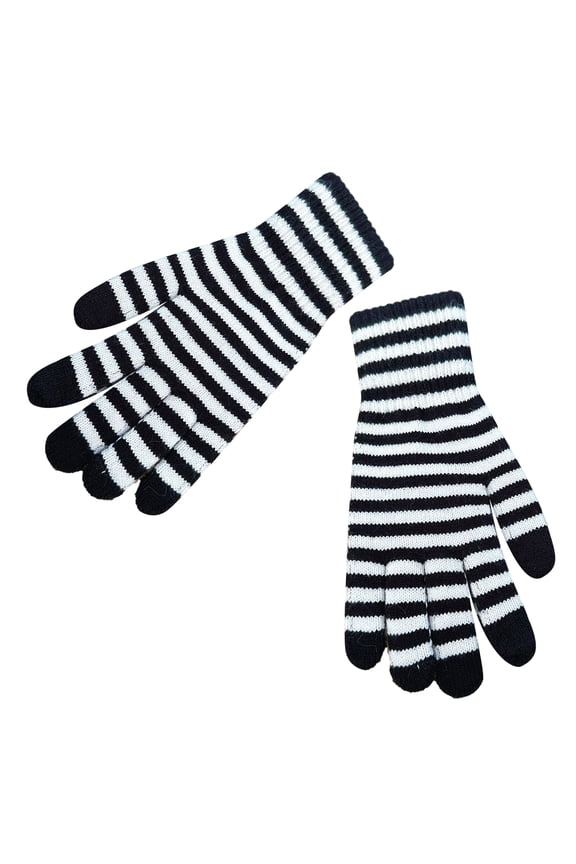 Touchscreens Gloves Stretch Knitted Gloves Warm Windproof Black White Stripe Mittens For Men and Women