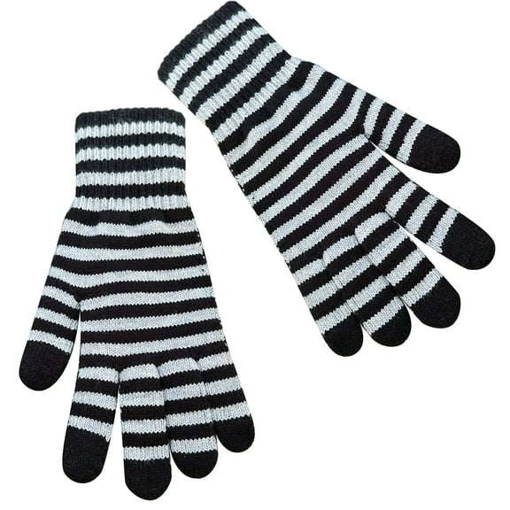 Touchscreens Gloves Stretch Knitted Gloves Warm Windproof Black White Stripe Mittens For Men and Women