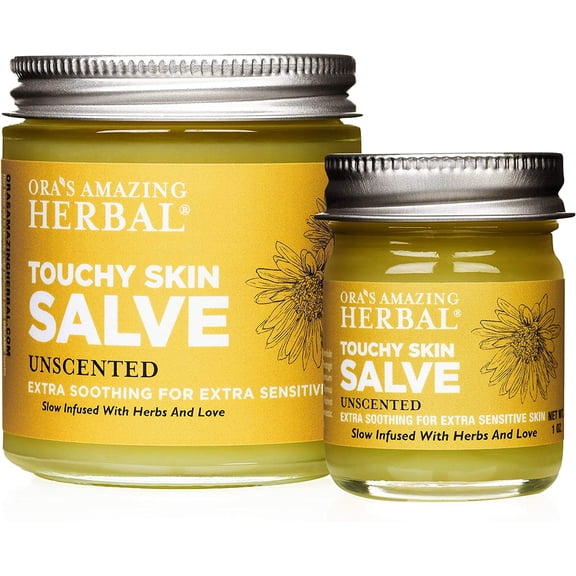 Touchy Skin Healing Salve, Eczema Treatment, Natural Eczema Ointment, Sensitive Skin, Dry Hands Feet Elbows, Cuticles, Comfrey Salve, Calendula Salve, Licorice Salve, Plantain Salve, Ora's Amazing Touchy Skin Salve 1oz & 4oz Pack