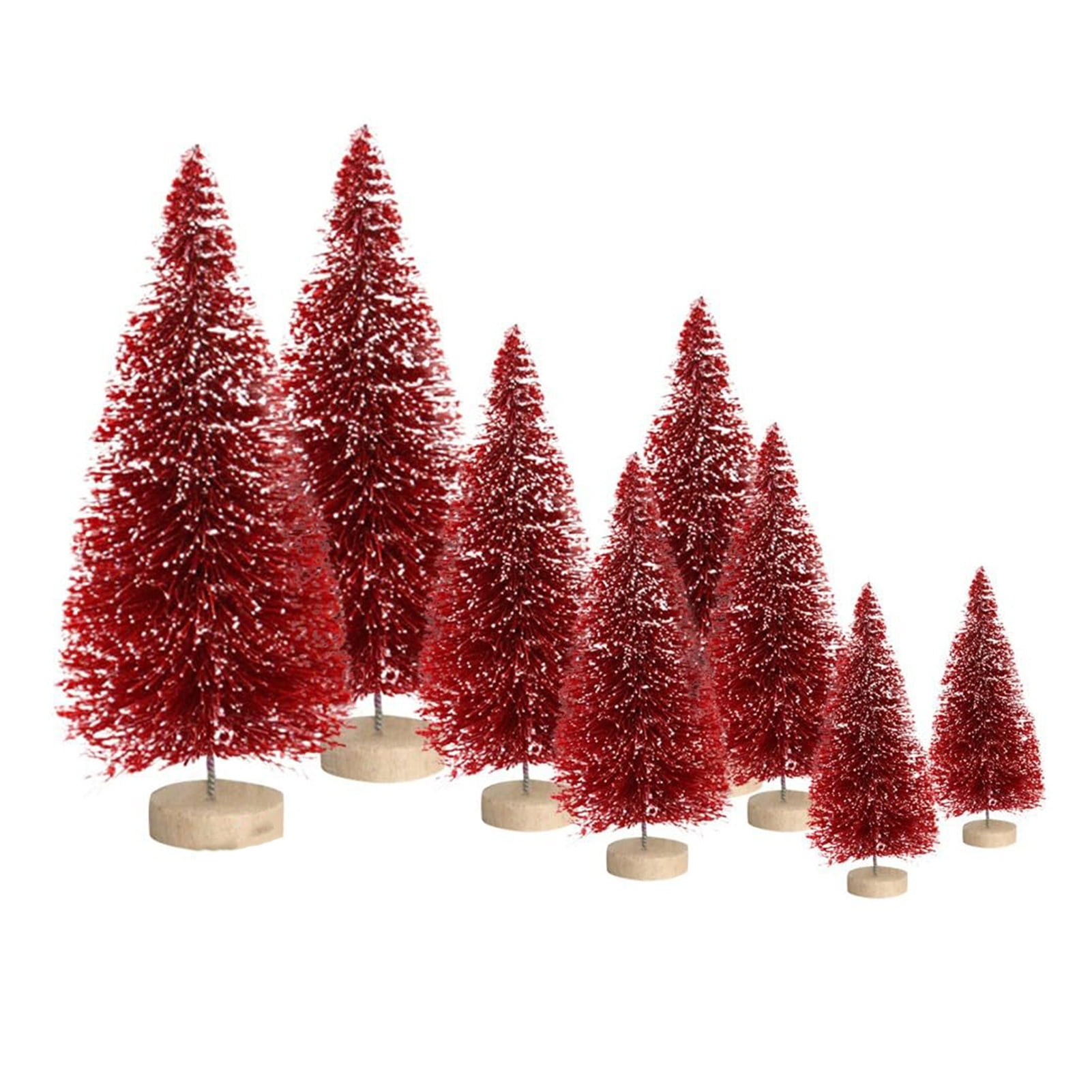 Toudaret 8Pcs Mini Christmas Trees Bottle Brush Trees with Wood Base