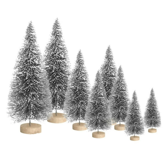 Toudaret 8Pcs Mini Christmas Trees Bottle Brush Trees with Wood Base, Christmas Trees for Tabletop Christmas Decor Holiday Winter Decorations