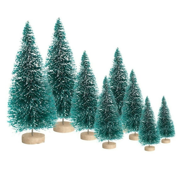 Toudaret 8Pcs Mini Christmas Trees Bottle Brush Trees with Wood Base, Christmas Trees for Tabletop Christmas Decor Holiday Winter Decorations