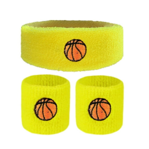Toudaret Comfortable Sports Wristband Sports Wristband Kids Sports Headband Wristband Set Ball Embroidery Stretch Breathable Sweat Absorbing Knitted Basketball