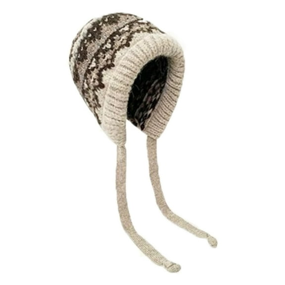 Toudaret Ladies Hat Auutmn Winter Beanie Warm Knit Hat Pile Cap Windproof Thick Ear Tie Pullover Gorro Bonnet