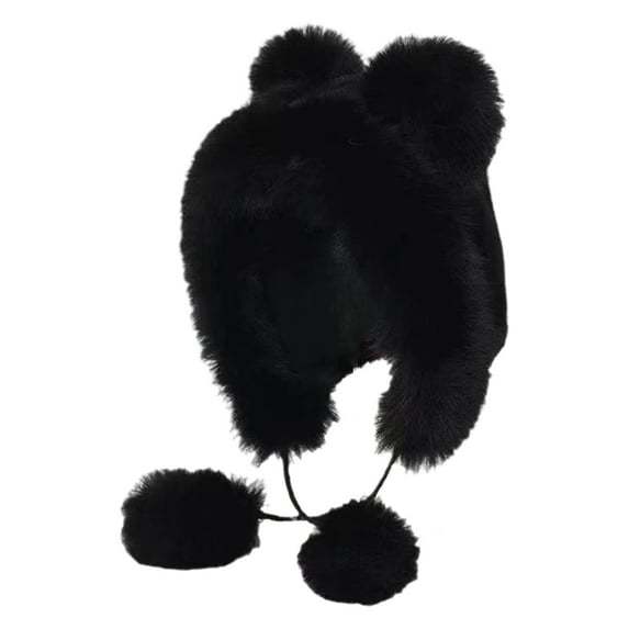 Toudaret Winter Hat with Scarf Bear Ear Decor Thick Faux Mink Hair Full Protection Pure Color Headwear Outdoor Activities Cap