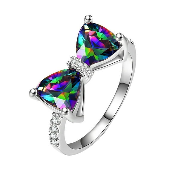 Toudaret Women Bow Ring Colorful Wedding Ring Proposal Knitted Ring Anniversary Valentines Day Gift Lady Cocktail Party Prom Jewelry