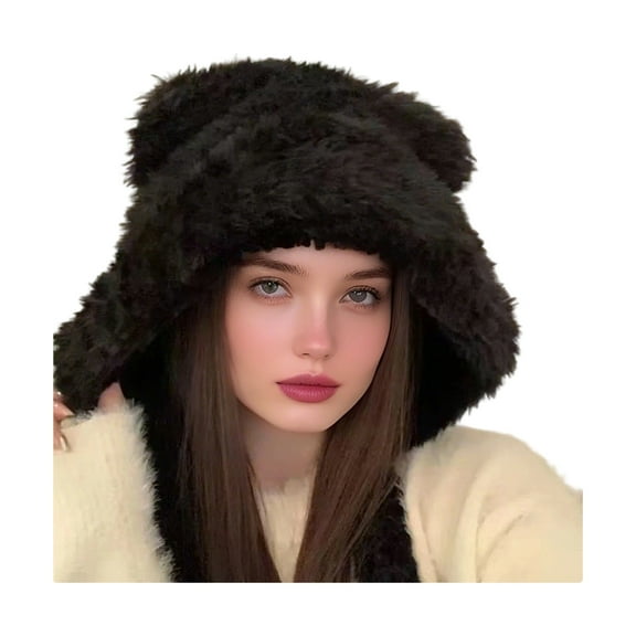 Toudaret Women Hat, Bear Shape Winter Knitted Hat with Lace-up, Cold Weather Thick Warm Plush Headwear