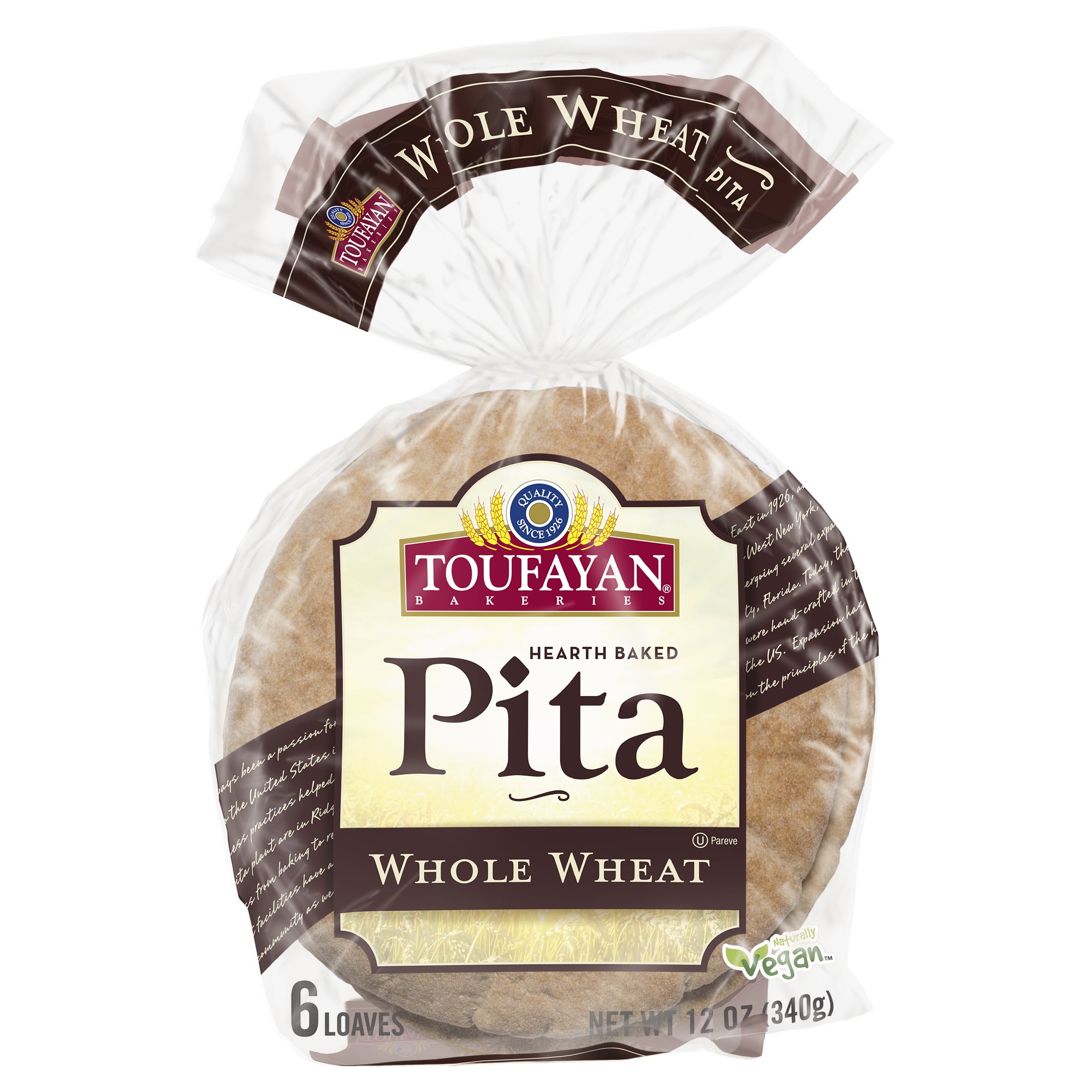 Toufayan Bakeries Whole Wheat Pita Bread, 6 Loaves