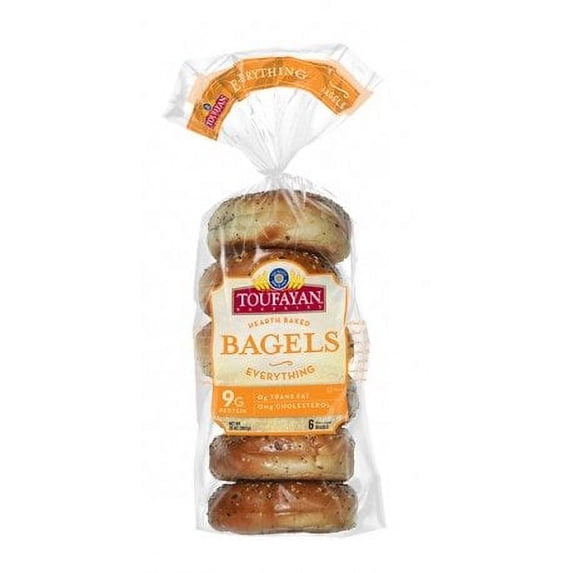 Toufayan Everything Bagels, 6 Count, Pre-Sliced, 20 Ounce Bag, Ready to Eat, Shelf Stable