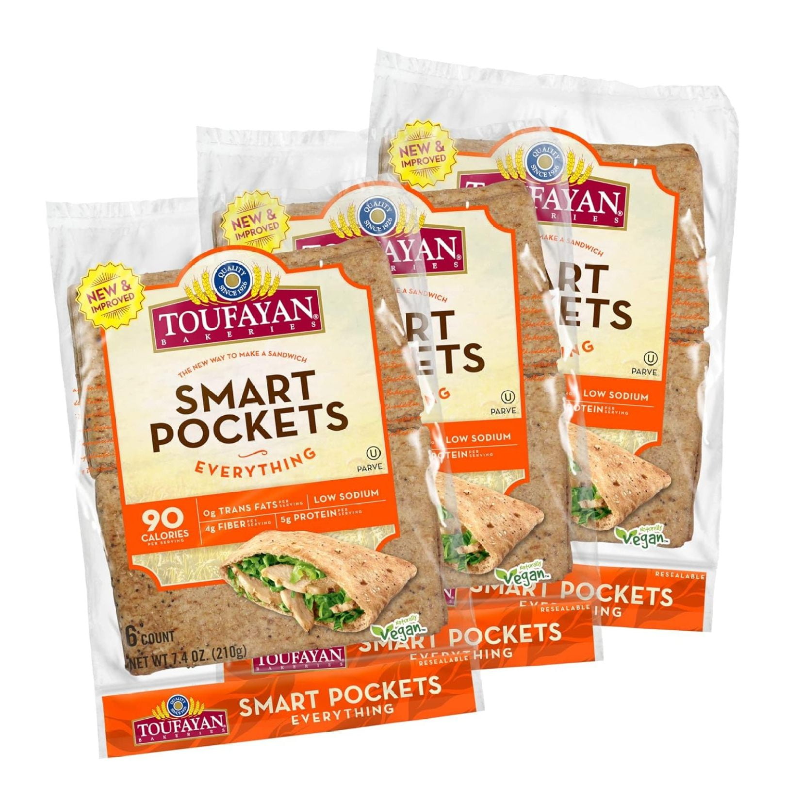 Toufayan Everything Smart Pockets Pita Bread Low Sodium Low Calorie