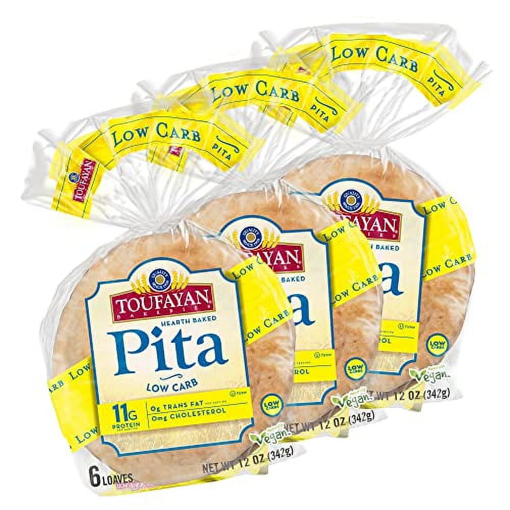 Toufayan Low Carb Pita Bread Vegan Kosher (3 Pack, 18 Pitas Total