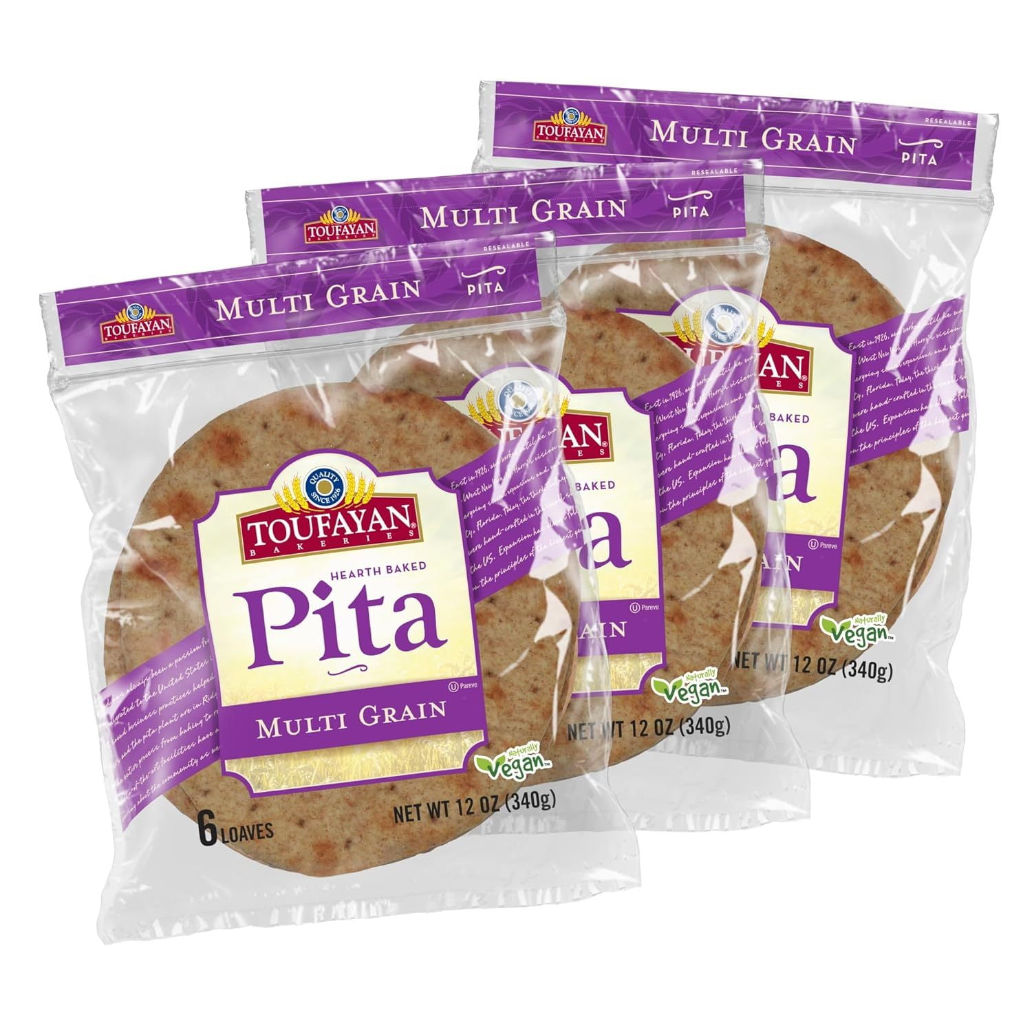 Toufayan Multi Grain Pita Bread (3 Pack, 18 Pitas Total)