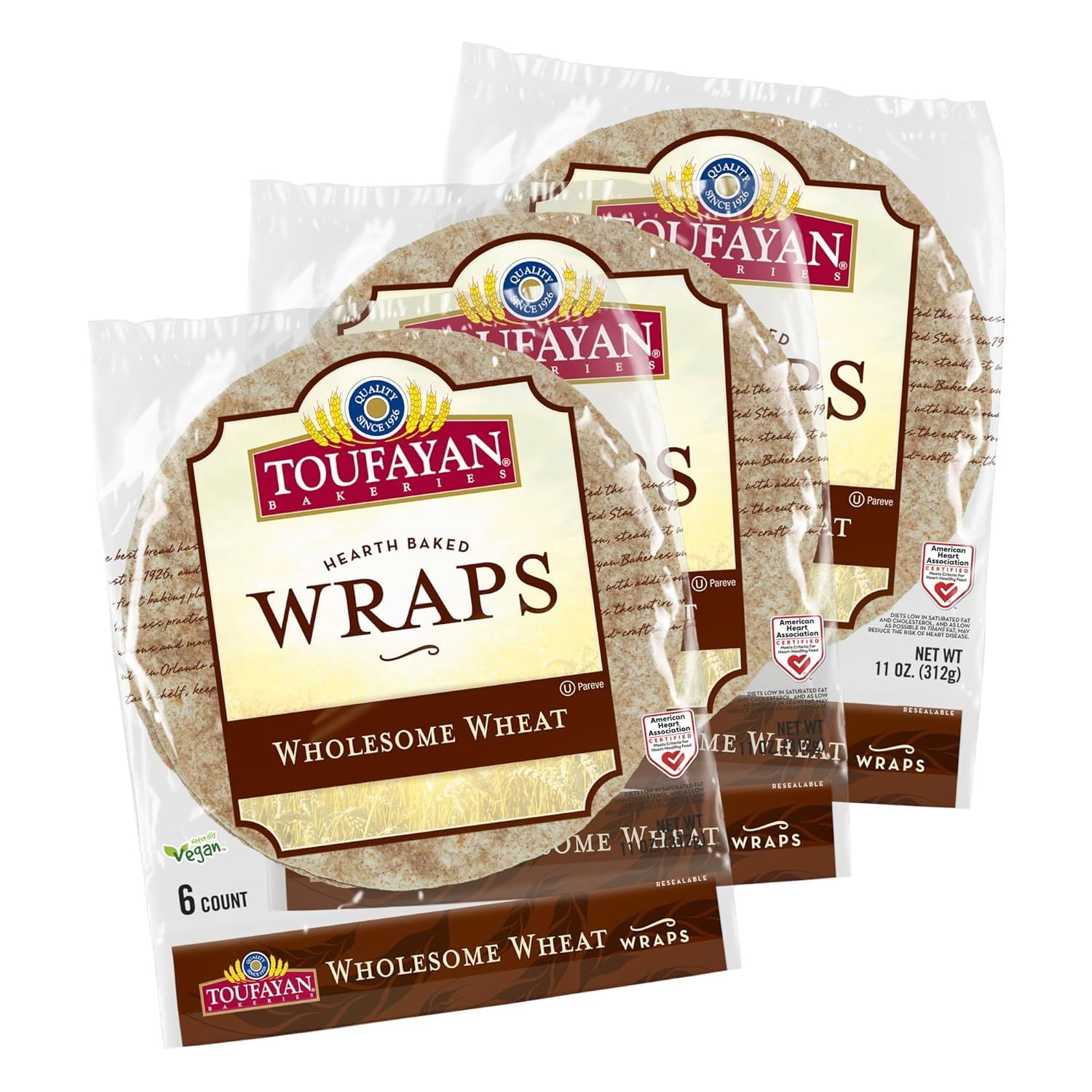 Toufayan Whole Wheat Tortilla Wraps (3 Pack, 18 Wraps Total) - Walmart.com